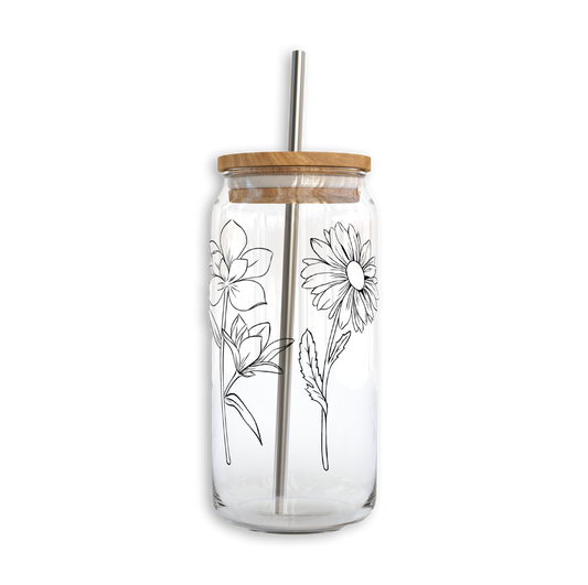 Wildflower Glass Can with Bamboo Lid